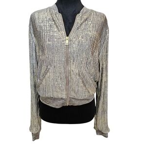 Jennifer Lopez Zippered Metallic Bomber Jacket with Pockets Small